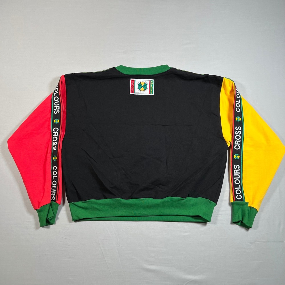 Cross Colours Colorblock Crop Sweatshirt Black Red Yellow Medium 90s Hip Hop - Picture 2 of 6